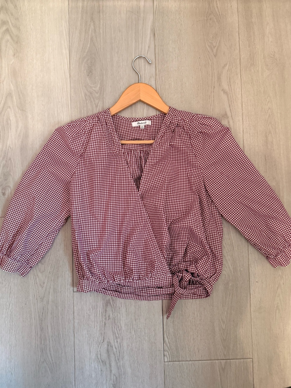 Madewell Burgundy Gingham Wrap-Style Blouse XS EUC